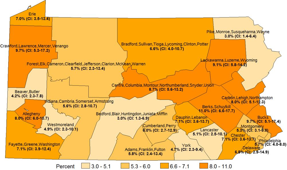 At Risk for Problem Drinking, Pennsylvania Health Districts 2016